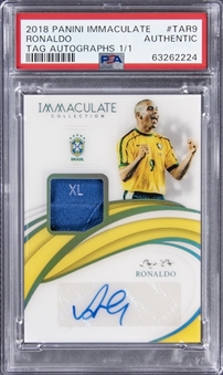2018-19 Panini Immaculate Collection "Tag Autographs" #TAR9 Ronaldo Signed Laundry Tag Patch Card (#1/1) - PSA Authentic